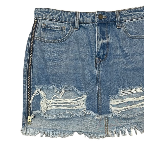 Forever 21 Zipper Mini Skirt Size Large Denim New - Picture 3 of 9